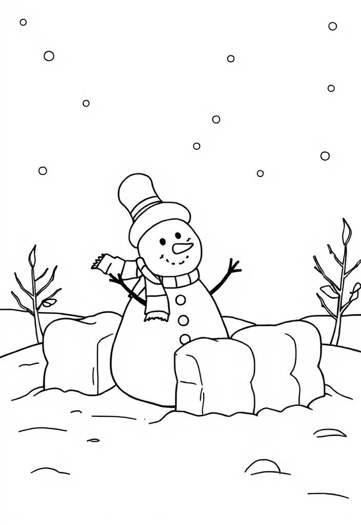 Snowman building a snow fort