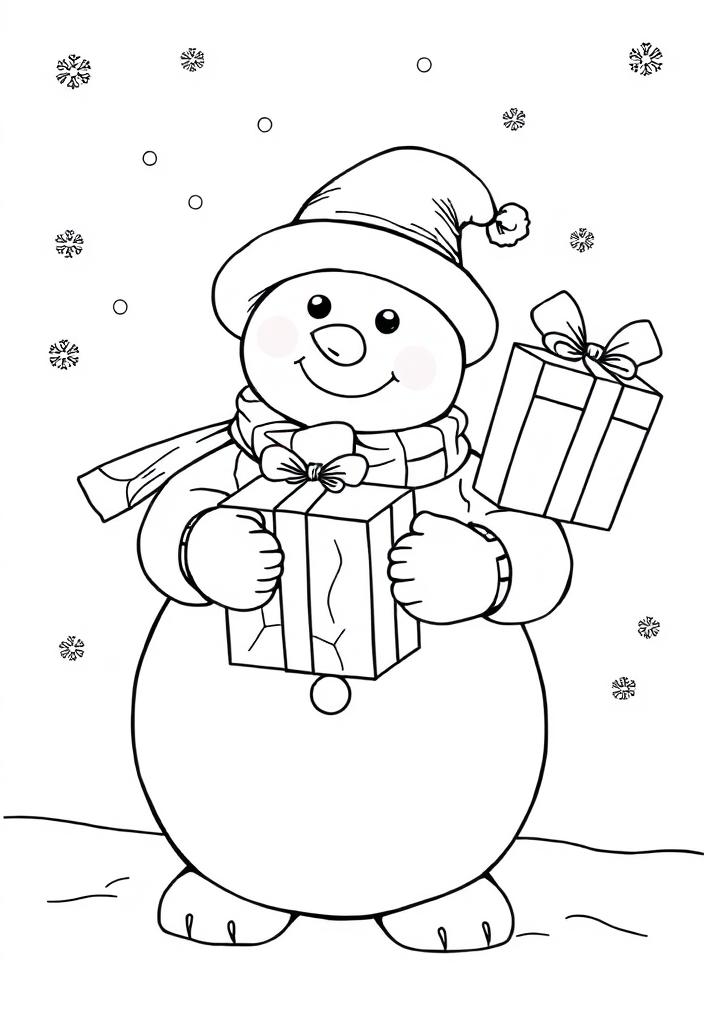 Snowman holding a gift box