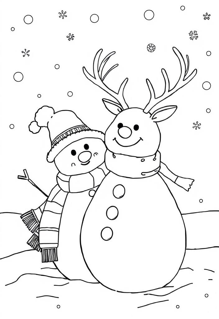 Snowman next to a reindeer