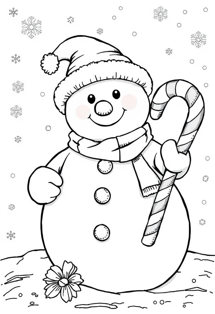 Snowman with a candy cane