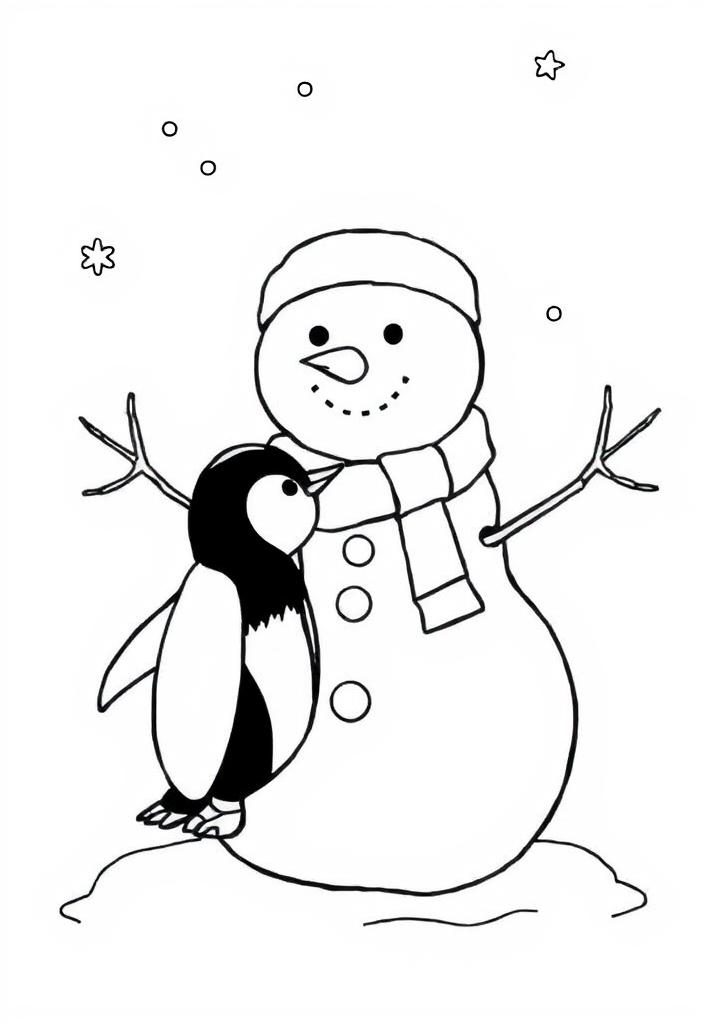 Snowman with a penguin friend