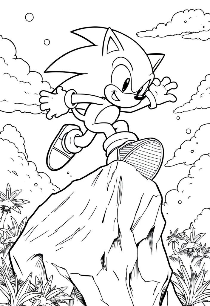 Sonic jumping over a rock