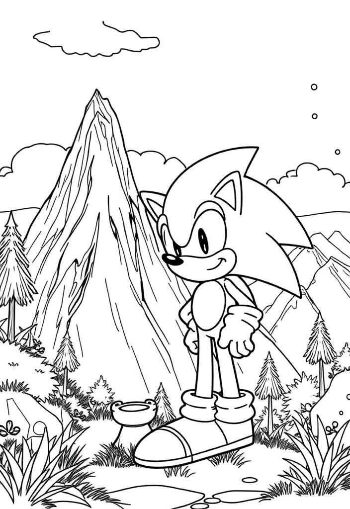 Sonic next to a mountain