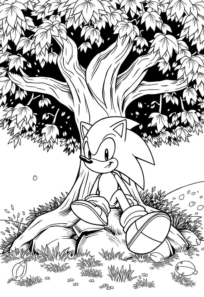 Sonic sitting under a tree