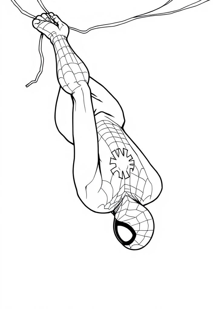 Spider-Man hanging upside down