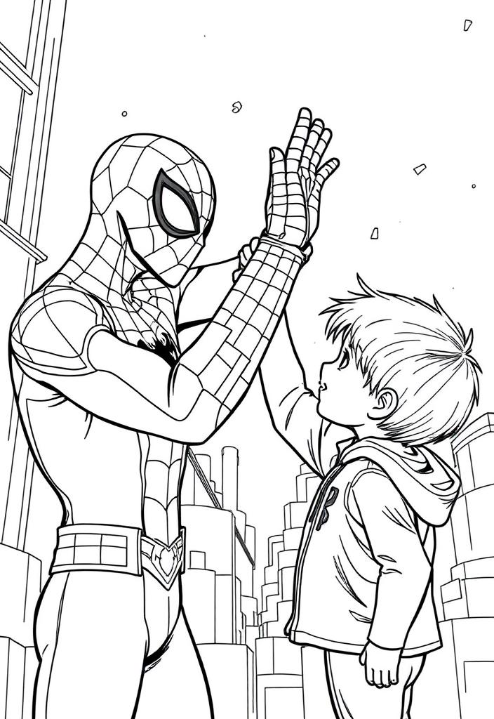 Spider-Man high-fiving a child