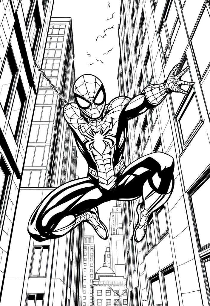 Spider-Man jumping between buildings