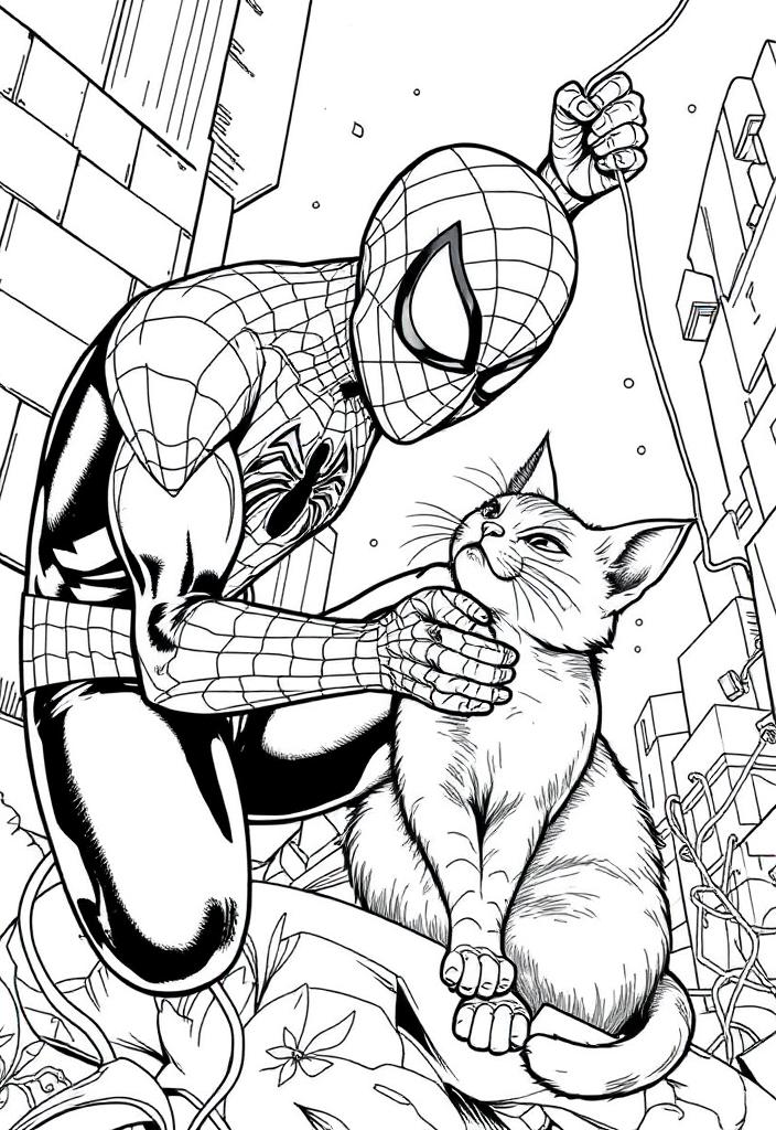 Spider-Man saving a cat