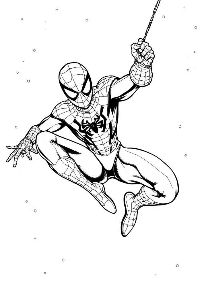 Spider Man swinging from a web