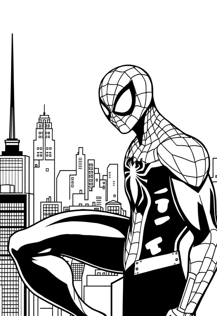 Spider-Man with a city skyline