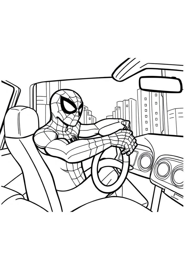 Spiderman driving a car