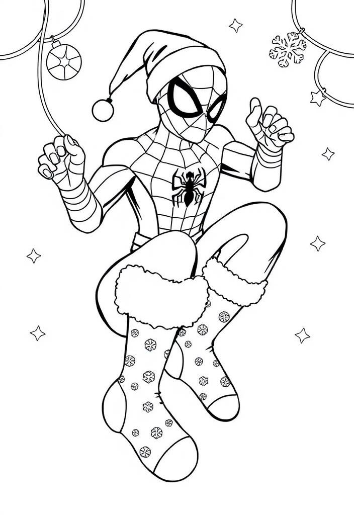 Spiderman with Christmas socks