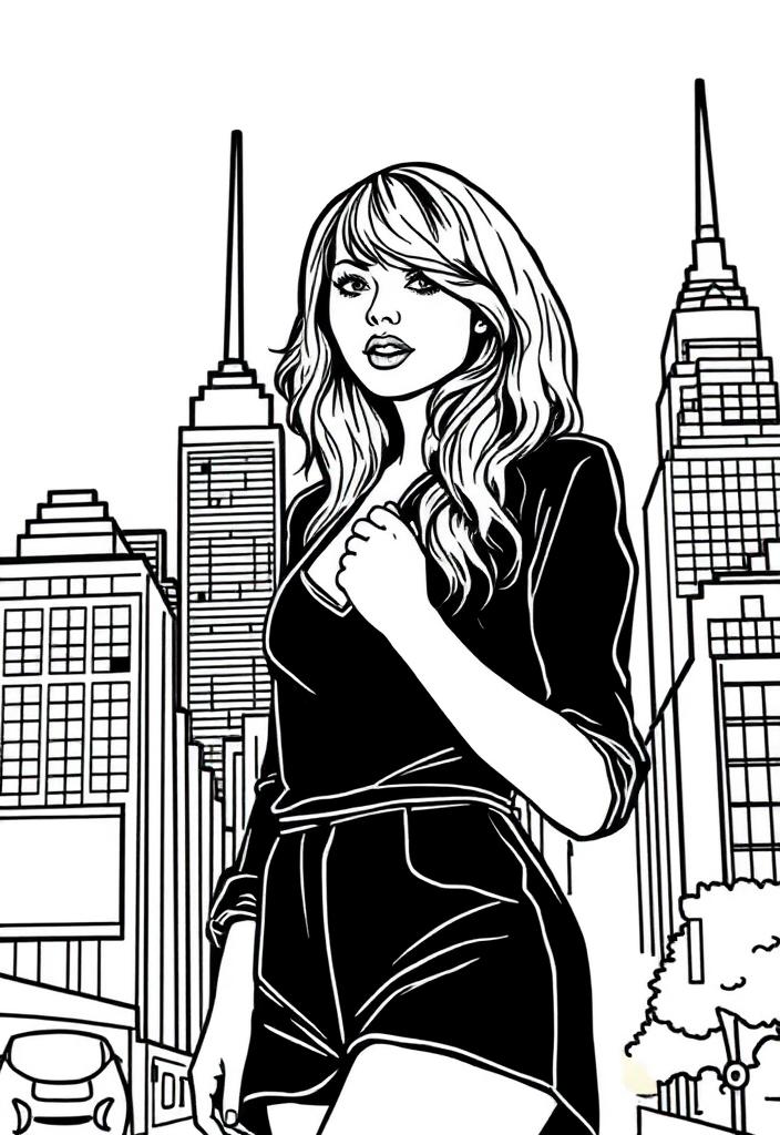 Taylor Swift in a cityscape