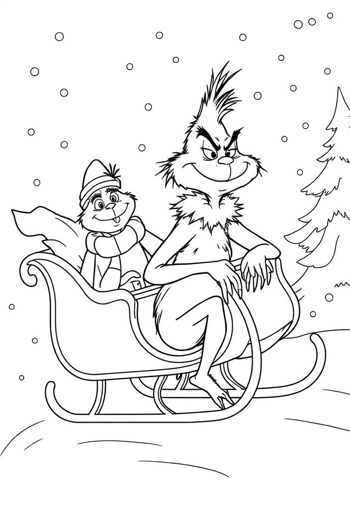 The Grinch and Max riding a sleigh