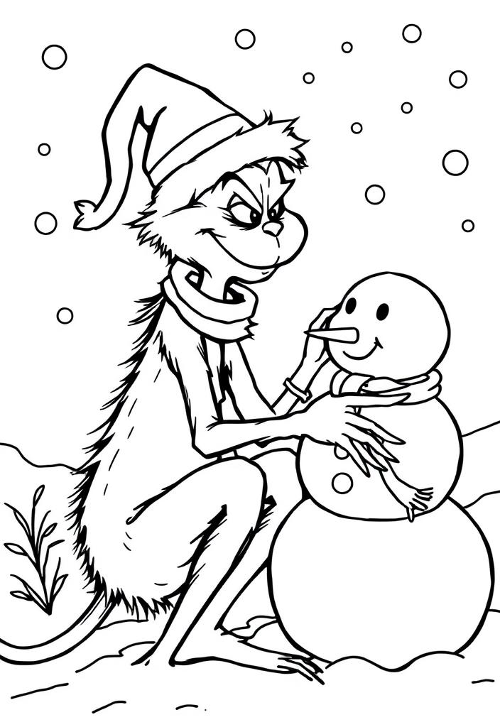 The Grinch building a snowman