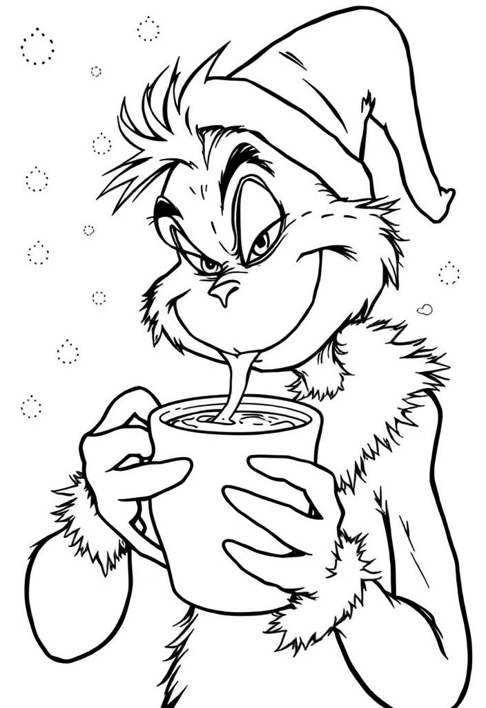 The Grinch drinking hot cocoa