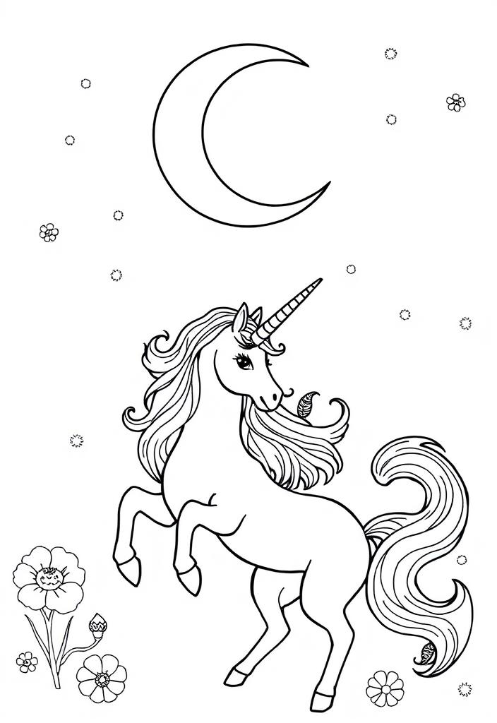 Unicorn and Crescent Moon